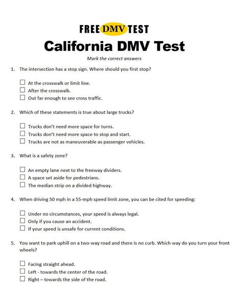 california dmv driving test pdf